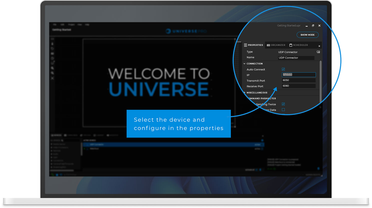 Screenshot of Universe interface