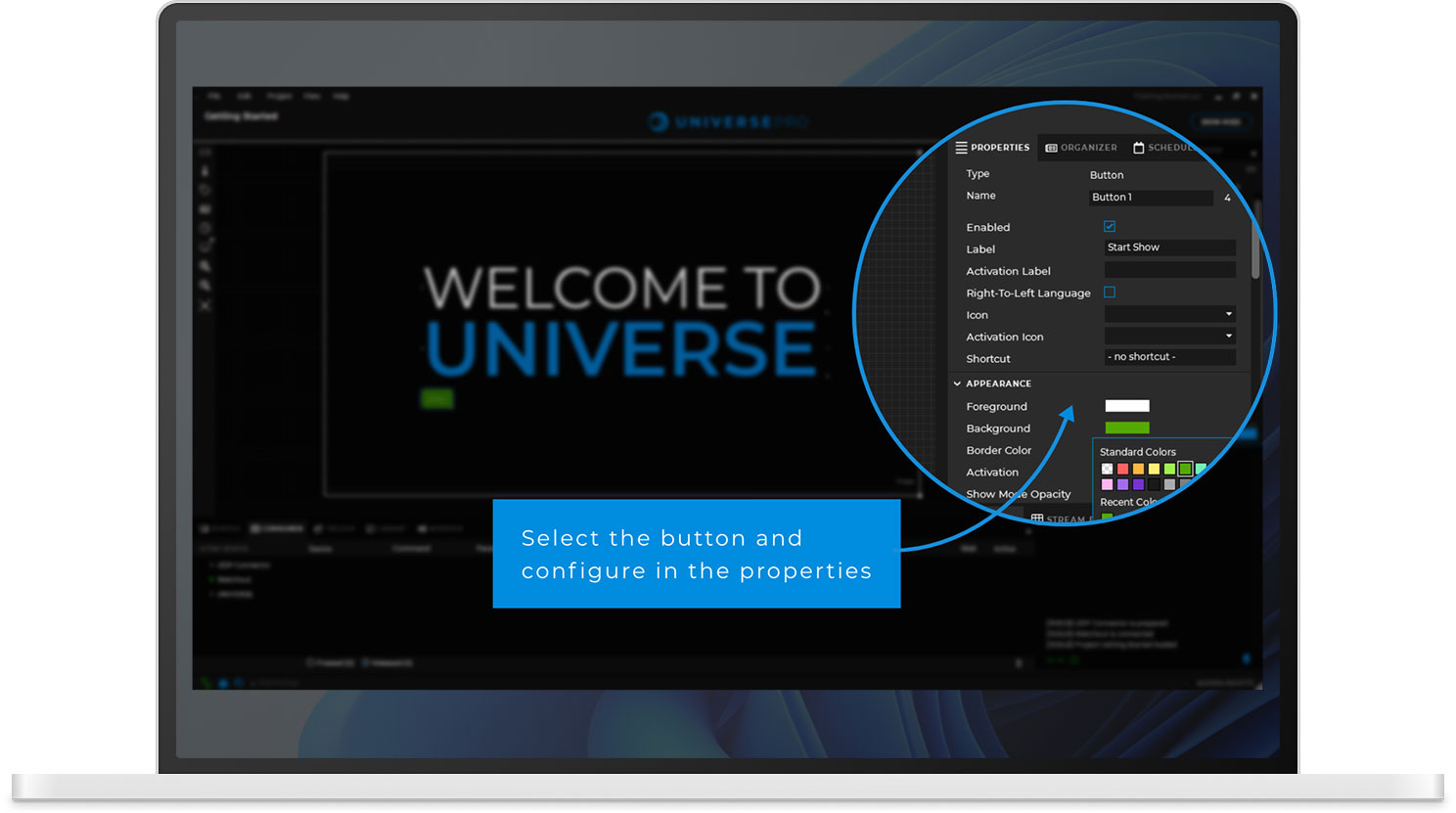 Screenshot of Universe interface