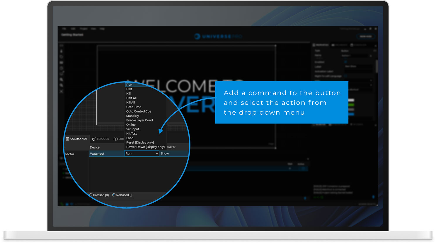 Screenshot of Universe interface